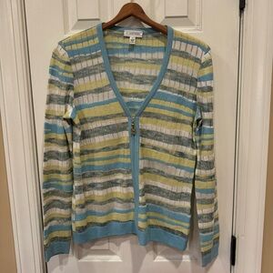 St. John light Blue Multi Zip Front Cardigan Women’s Size Small